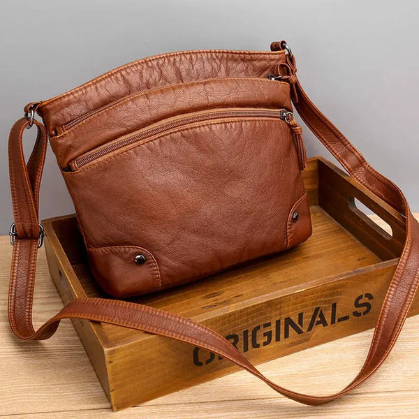 Mabel's Retro Charm | Soft Leather Anti-Theft Messenger Bag